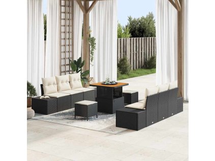 Sada zahradních pohovek 9 pcs Černá a krémová 80 x 80 x 71 cm