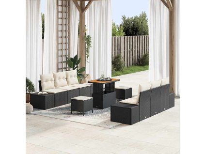 Sada zahradních pohovek 9 pcs Černá a krémová 90 x 55 x 71 cm