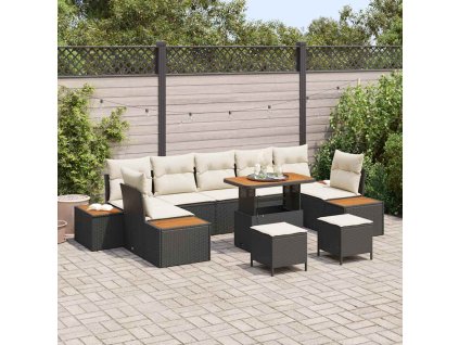 Sada zahradních pohovek 10 pcs Černá a krémová 90 x 55 x 71 cm