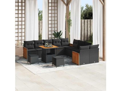 Sada zahradních pohovek 13 pcs Černá 80 x 80 x 71 cm polyratan