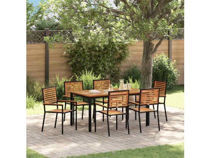 Zahradní jídelní souprava 7 pcs Černá 150 x 90 x 75 cm