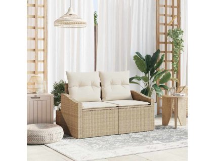 Zahradní sofa s polštářem Béžová 123 x 62 x 69cm polyratan