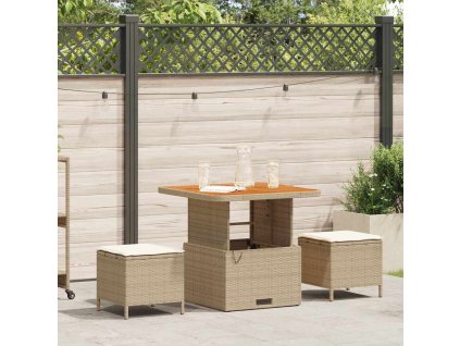 Zahradní jídelní souprava 3 pcs Béžová Poly ratan