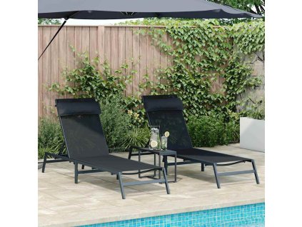 Sluneční lehátka se stolem 2-osoba 3 pcs Černá a antracitová