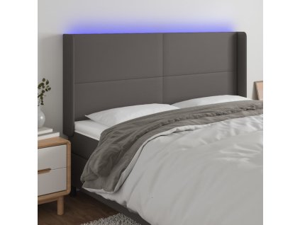 Čelo postele s LED šedé 203 x 16 x 118/128 cm umělá kůže