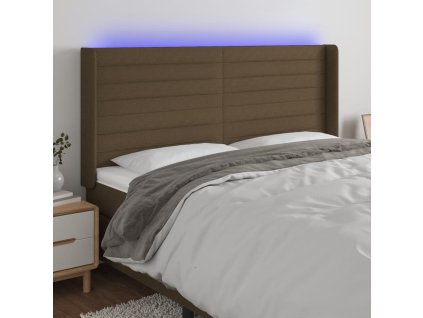Čelo postele s LED tmavě hnědé 203 x 16 x 118/128 cm textil