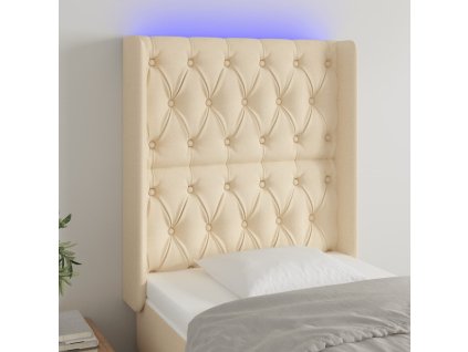 Čelo postele s LED krémové 83 x 16 x 118/128 cm textil