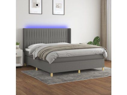 Box spring postel s matrací a LED tmavě šedá 180x200 cm textil
