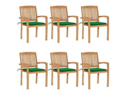 Stohovatelné zahradní židle s poduškami 6 ks masivní teak