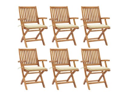 Skládací zahradní židle s poduškami 6 ks masivní teak