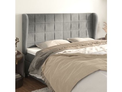 Čelo postele typu ušák světle šedé 203x23x118/128 cm samet