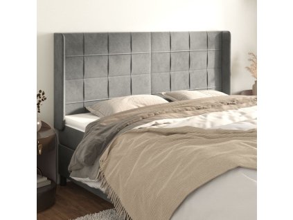 Čelo postele typu ušák světle šedé 203x16x118/128 cm samet