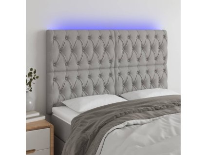 Čelo postele s LED světle šedé 144x7x118/128 cm textil