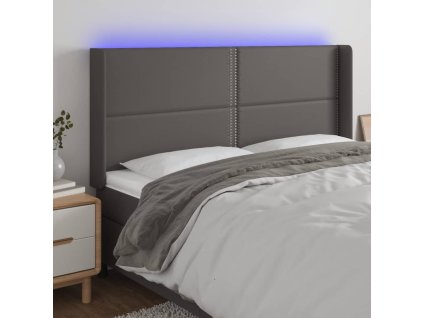 Čelo postele s LED šedé 203 x 16 x 118/128 cm umělá kůže