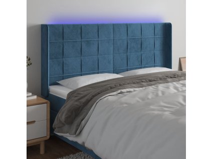 Čelo postele s LED tmavě modré 163 x 16 x 118/128 cm samet