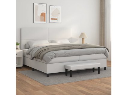 Box spring postel s matrací bílá 200x200 cm umělá kůže