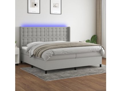 Box spring postel s matrací a LED světle šedá 200x200 cm textil