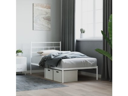 Kovový rám postele bez matrace s čelem bílý 75 x 190 cm