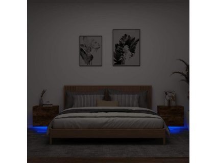 Nástěnné noční stolky s LED osvětlením 2 ks kouřový dub