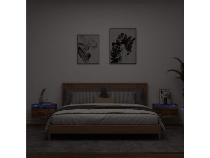 Nástěnné noční stolky s LED osvětlením 2 ks kouřový dub