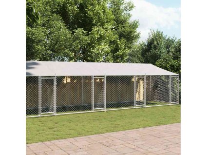 Klec pro psy se střechou a dvířky šedá 12x2x2m pozinkovaná ocel