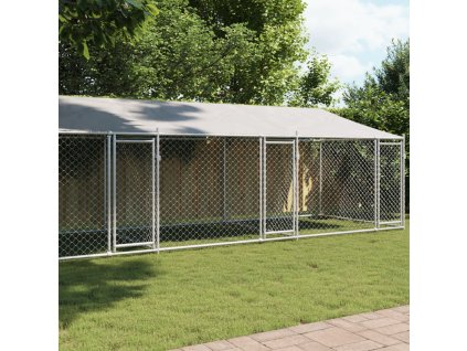 Klec pro psy se střechou a dvířky šedá 8x2x2 m pozinkovaná ocel