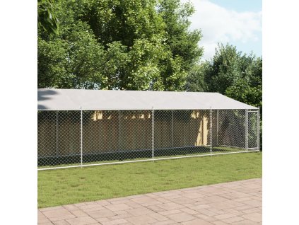 Klec pro psy se střechou a dvířky šedá 10x2x2m pozinkovaná ocel