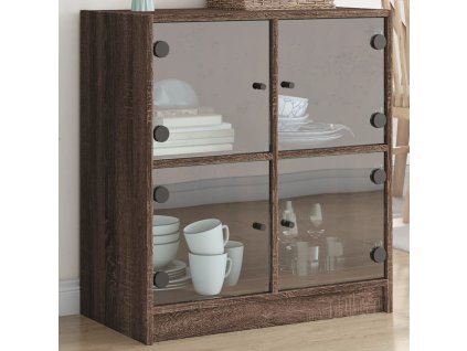 Odkládací skříňka se skleněnými dvířky hnědý dub 68x37x75,5 cm