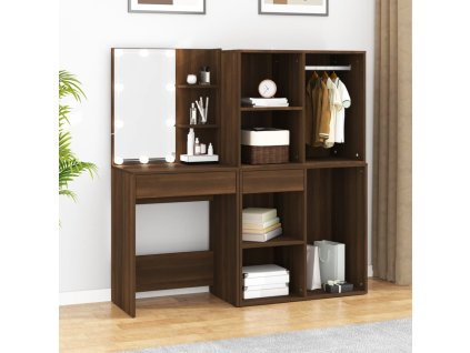 LED toaletní stolek se skříňkami hnědý dub kompozitní dřevo