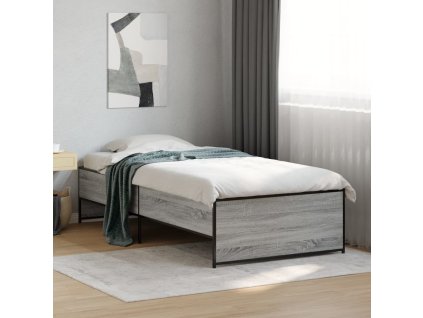 Rám postele šedý sonoma 75 x 190 cm kompozitní dřevo a kov