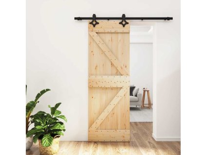Posuvné dveře s kováním 70 x 210 cm masivní borové dřevo