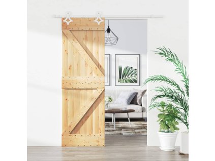 Posuvné dveře s kováním 70 x 210 cm masivní borové dřevo