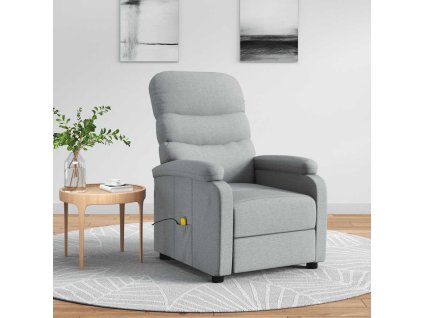 Masážní křeslo světle šedé textil