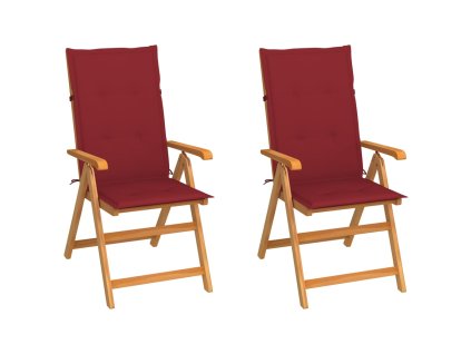 Zahradní židle 2 ks vínové podušky masivní teakové dřevo