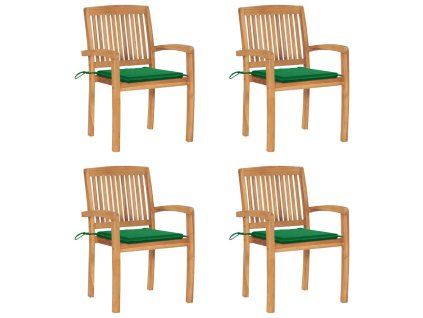 Stohovatelné zahradní židle s poduškami 4 ks masivní teak