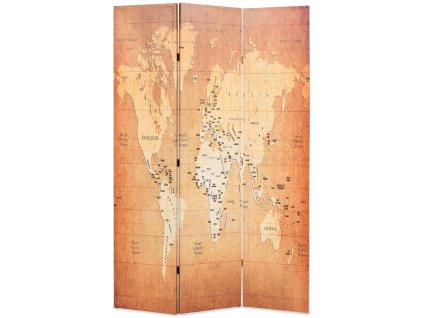 Skládací paraván 120 x 170 cm Mapa světa žlutý