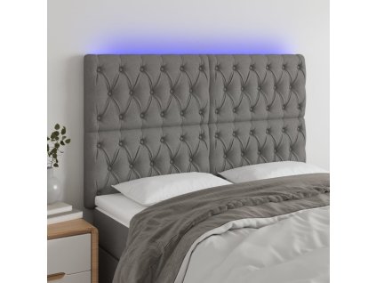 Čelo postele s LED tmavě šedé 144x7x118/128 cm textil