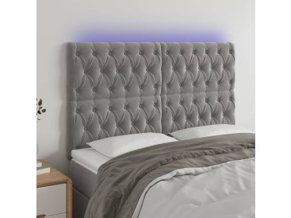 Čelo postele s LED světle šedé 160x7x118/128 cm samet