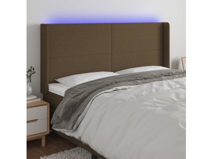 Čelo postele s LED tmavě hnědé 203 x 16 x 118/128 cm textil