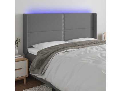 Čelo postele s LED tmavě šedé 163 x 16 x 118/128 cm textil