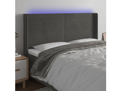 Čelo postele s LED tmavě šedé 163 x 16 x 118/128 cm samet