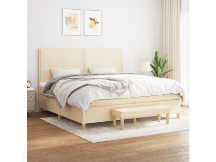 Box spring postel s matrací krémová 200x200 cm textil