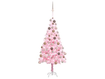 Umělý vánoční stromek s LED a sadou koulí růžový 180 cm PVC