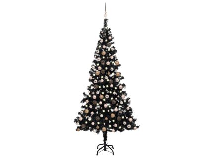 Umělý vánoční stromek s LED a sadou koulí černý 240 cm PVC