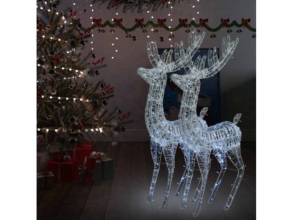 XXL Akryloví vánoční sobi s 250 studenými bílými LED 2ks 180 cm