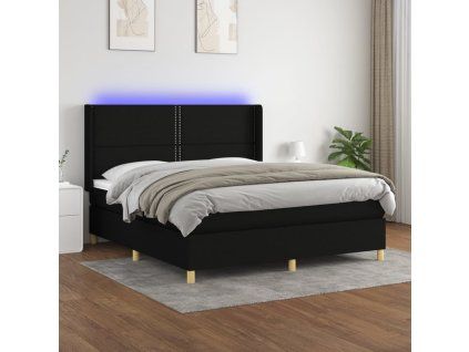 Box spring postel s matrací a LED černá 160x200 cm textil