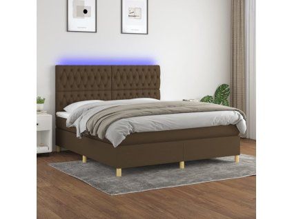Box spring postel s matrací a LED tmavě hnědá 160x200 cm textil