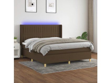Box spring postel s matrací a LED tmavě hnědá 160x200 cm textil
