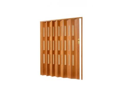 Plastové shrnovací dveře v imitaci dřeva, šířka a výška na míru do 127-132x200cm (ODSTÍN TMAVÝ OŘECH, TYP DVEŘÍ plné)