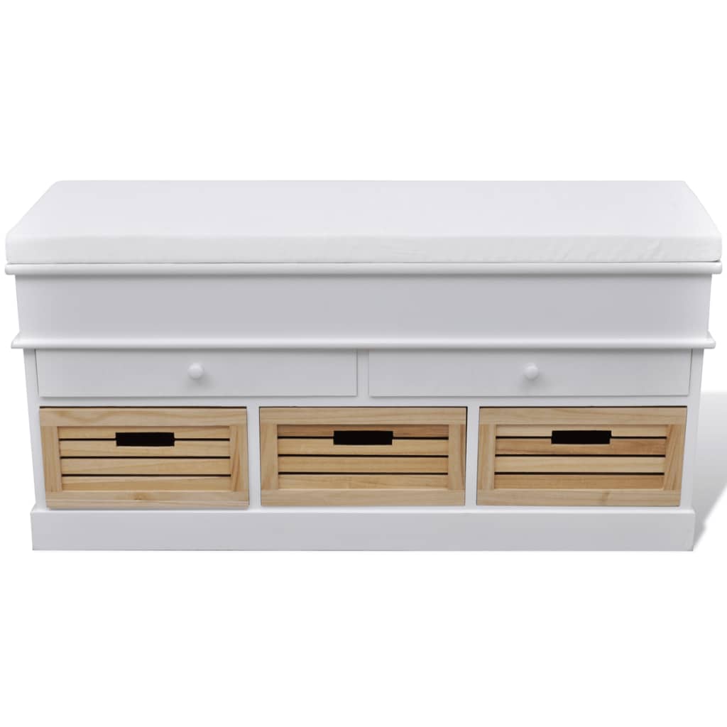 PETROMILA Bílá skladovací lavice s polštářem 2 zásuvky 3 krabice